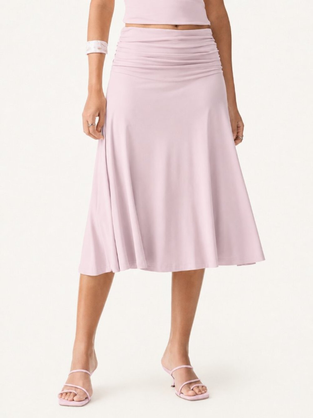 NWT OGL Eco-SkinKiss® Flowy Side Ruched A-line Midi Skirt Primsorse Pink XS